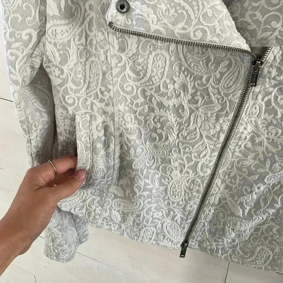 Anthropologie Saturday Sunday Neutral Moto Jacket Sz S Lace Boho Minimalist Chic - Picture 6 of 14